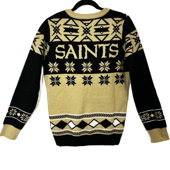 NFL Team Apparel New Orleans Saints Christmas Black Gold Sweater - Picture 3 of 10